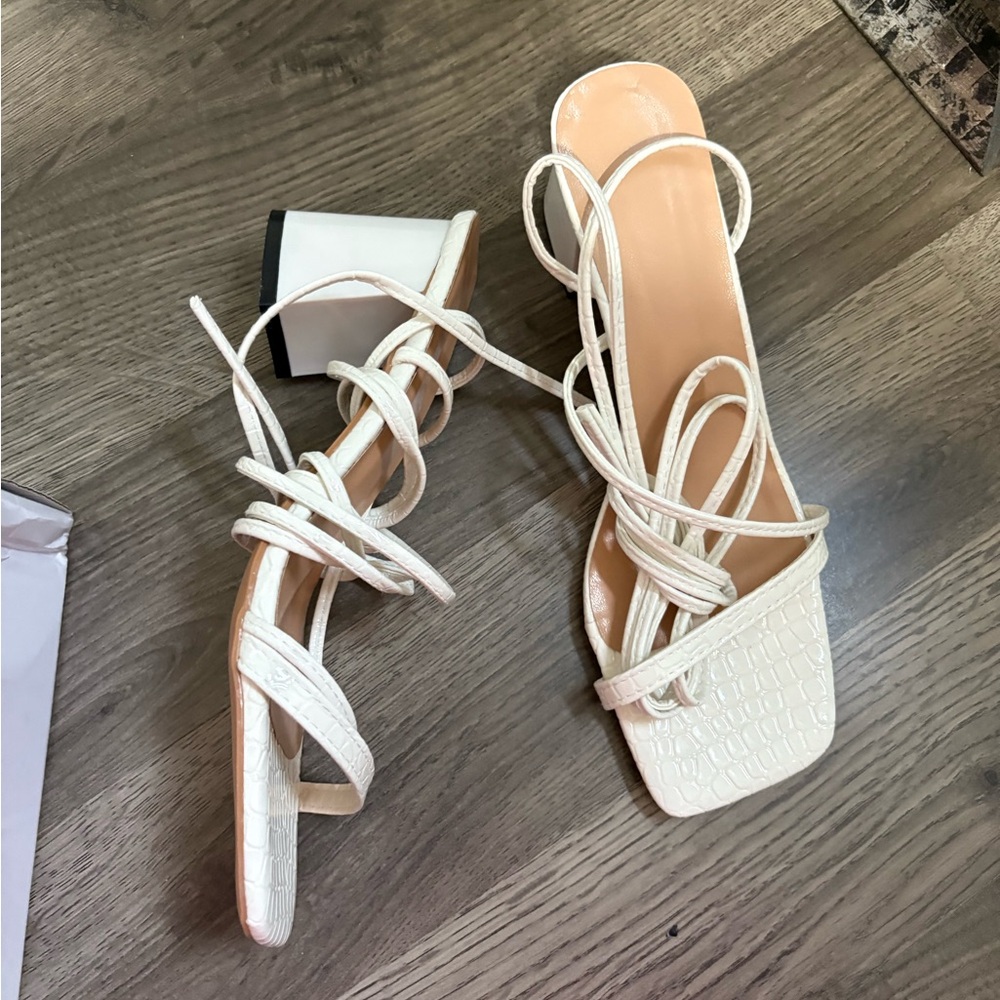 SHEIN Cream Strappy Heeled Sandals